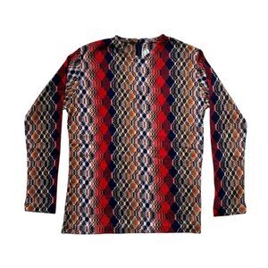 70s vintage abstract plaid longsleeve top woven tartan pattern Helen Sue Japan.